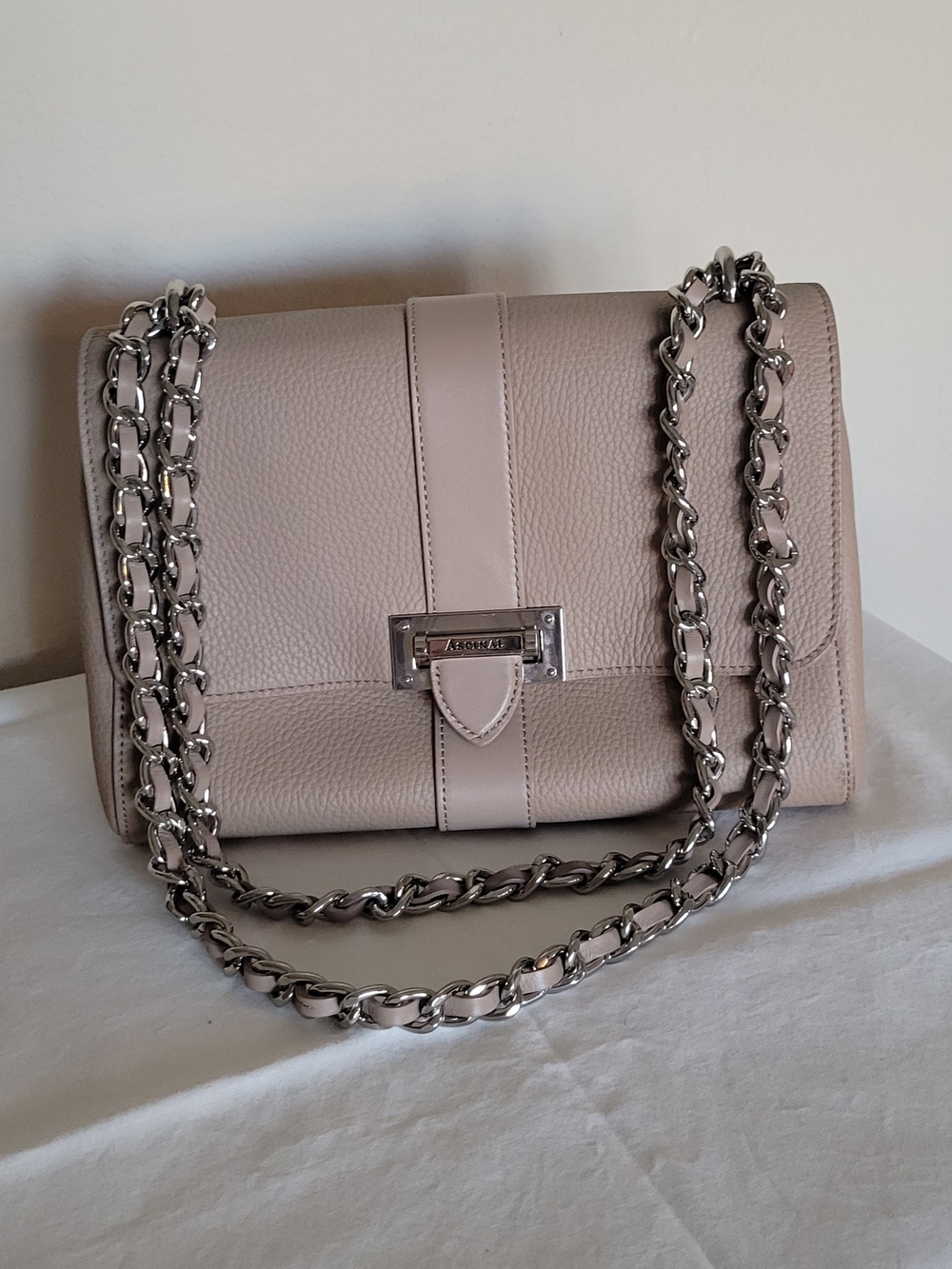 Designer-Inspired Taupe Leather Shoulder Bag with Silver Chain